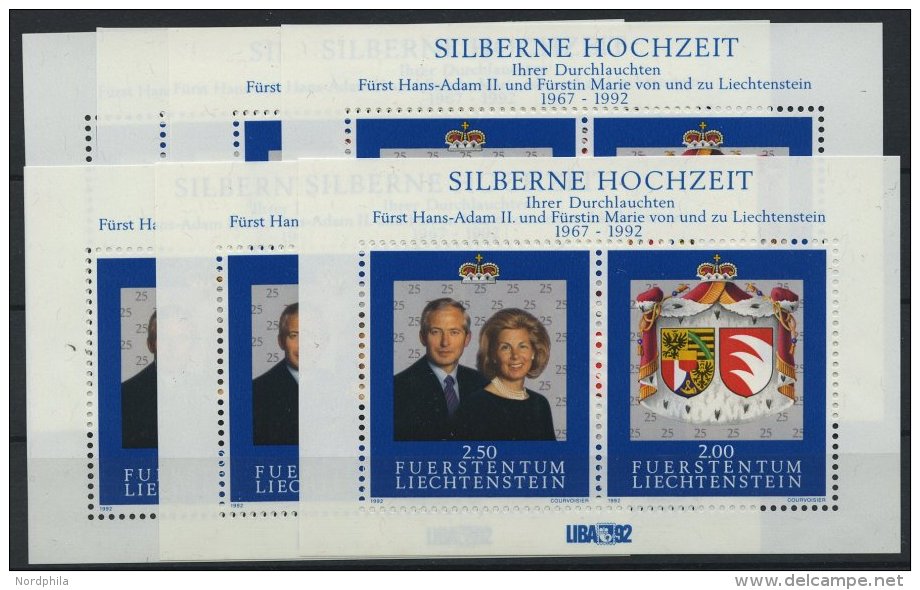 LIECHTENSTEIN Bl. 14 **, 1992, Block 25. Hochzeitstag, 7x, Pracht, Mi. 63.- - Otros & Sin Clasificación