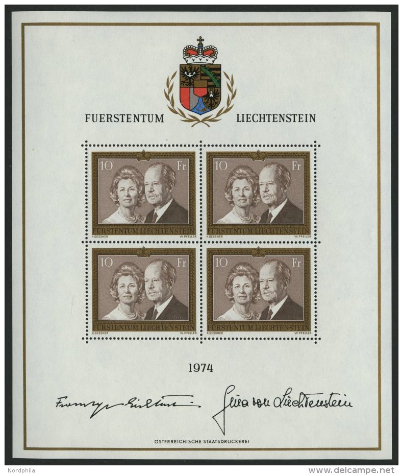 LIECHTENSTEIN 614KB **, 1974, 10 Fr. F&uuml;rstenpaar Im Kleinbogen, Pracht, Mi. 70.- - Otros & Sin Clasificación