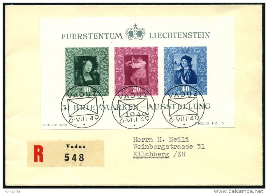 LIECHTENSTEIN Bl. 5 BRIEF, 1949, Block Briefmarken-Ausstellung Auf FDC, Einschreibbrief, Pracht, Mi. 360.- - Otros & Sin Clasificación