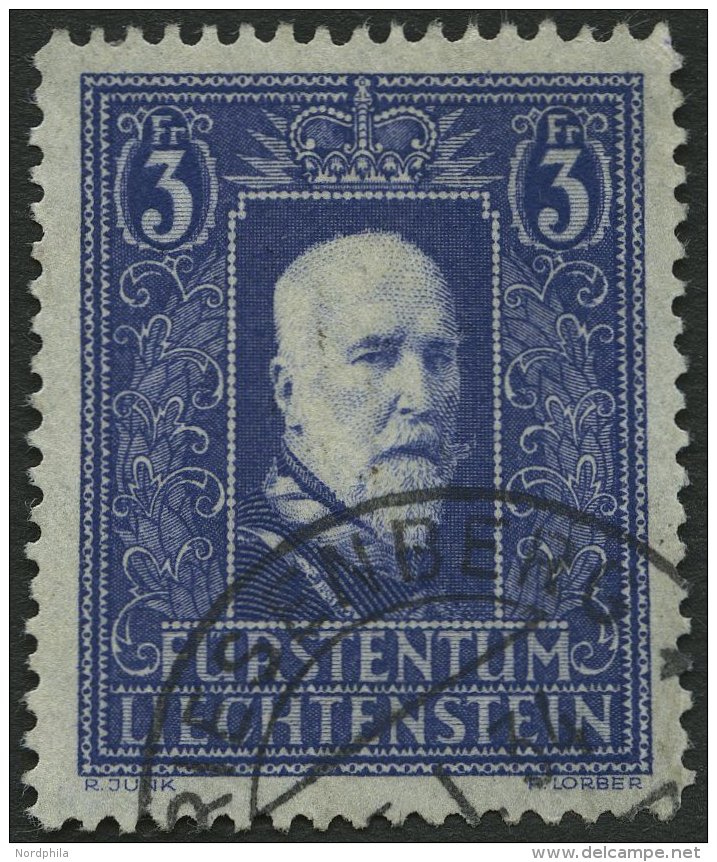 LIECHTENSTEIN 141I O, 1933, 3 Fr. F&uuml;rst Franz I, Pracht, Gepr. Liniger, Mi. 280.- - Sonstige & Ohne Zuordnung