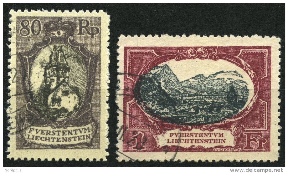 LIECHTENSTEIN 59/60 O, 1921, 80 Rp. Und 1 Fr. Landschaften, 2 Prachtwerte, Mi. 155.- - Sonstige & Ohne Zuordnung