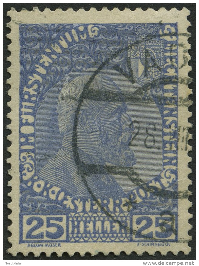 LIECHTENSTEIN 3yb O, 1916, 25 H. Mittelultramarin, Normales Papier, Waagerechte Bugspur Sonst Pracht, Mi. 500.- - Sonstige & Ohne Zuordnung