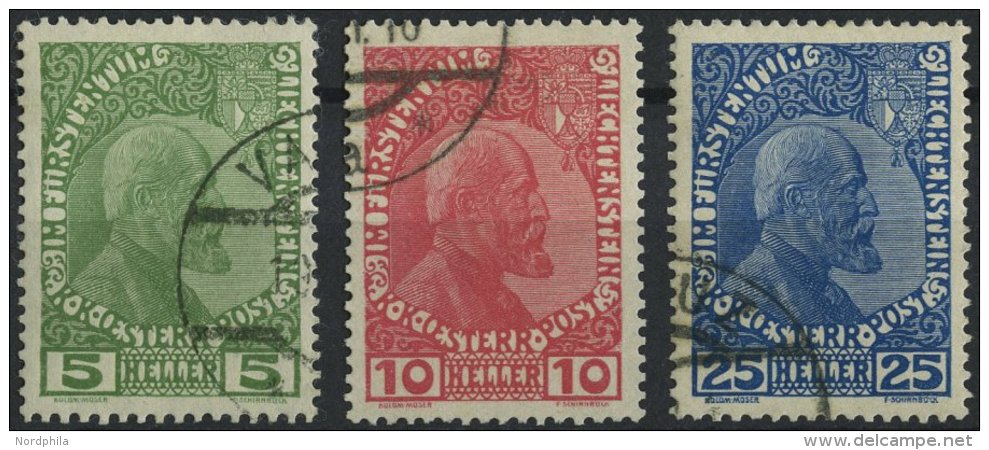 LIECHTENSTEIN 1-3ya O, 1915, F&uuml;rst Johann II, Normales Papier, Prachtsatz, Mi. 260.- - Sonstige & Ohne Zuordnung