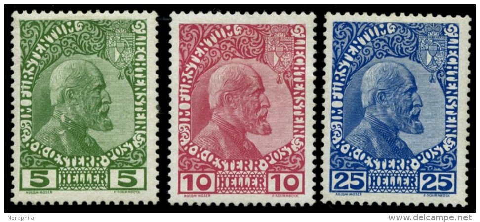 LIECHTENSTEIN 1-3x *, 1912, F&uuml;rst Johann II, Gestrichenes Papier, Falzreste, Prachtsatz, Mi. 240.- - Otros & Sin Clasificación