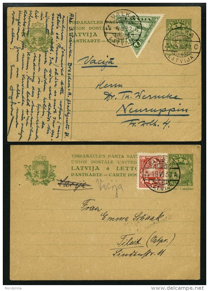 LETTLAND P 5/6 BRIEF, 1927/9, 6 Und 10 S. Landeswappen, Je Mit Zusatzfrankatur, 2 Prachtkarten - Lettland