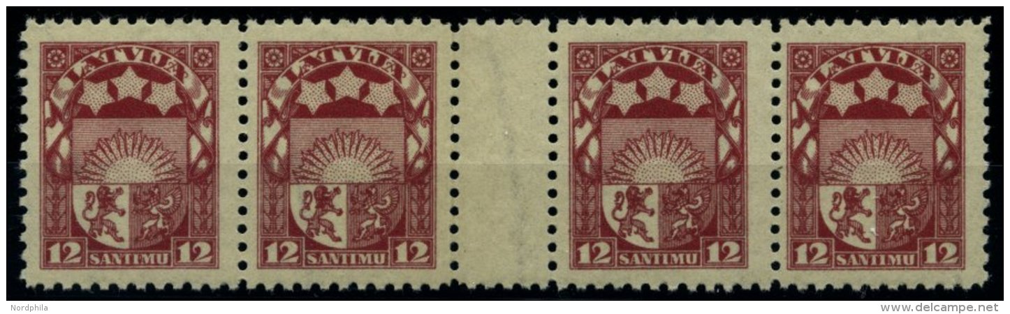 LETTLAND 94ZW **, 1923, 12 S. Rotlila Im Waagerechten Viererstreifen Mit Zwischensteg, Pracht - Lettland