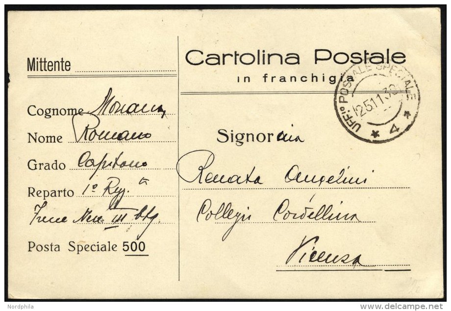 MILIT&Auml;RPOST 1938, Vordruck-Feldpostkarte Cartolina Postale/in Franchigia Mit Stempel Des Feldpostamtes No. 4 Und En - Briefe U. Dokumente