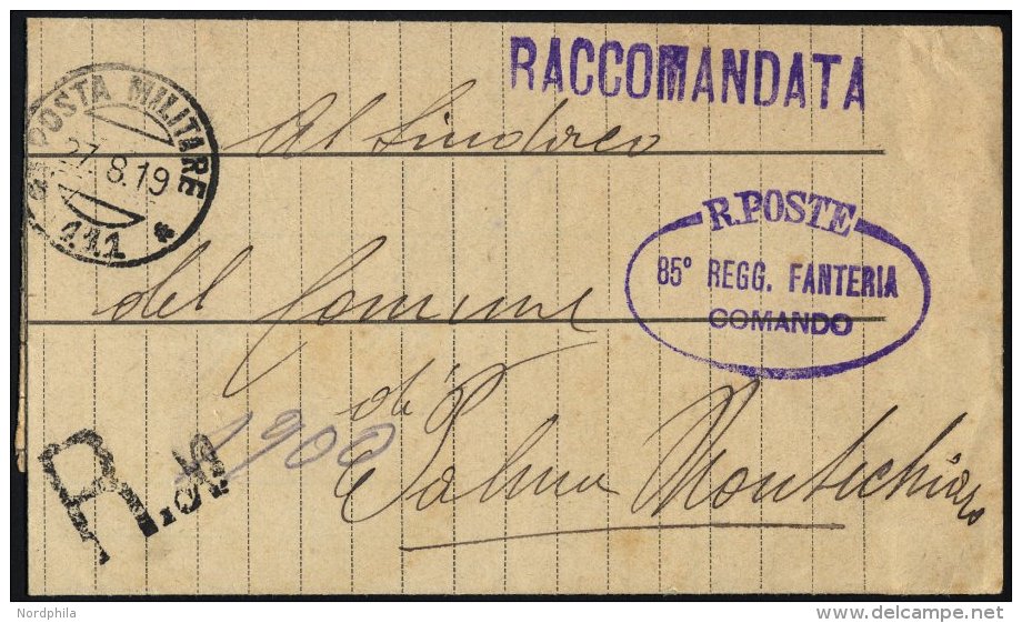 MILIT&Auml;RPOST 1919, Feldpoststempel POSTE MILITARE/111 Und Schwarzer, Handschriftlich Erg&auml;nzter Handstempel R.No - Briefe U. Dokumente