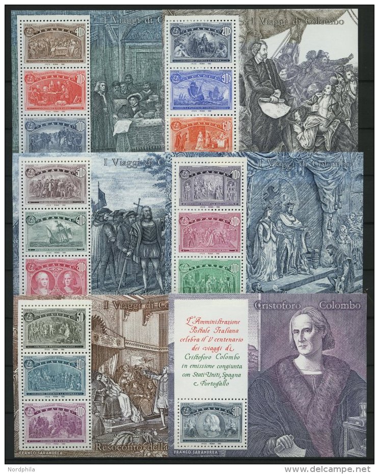 ITALIEN Bl. 9-14 **,o , 1992, Entdeckung Amerikas, Jeweils Postfrisch Und Mit Ersttagsstempeln, 2 Prachts&auml;tze, Mi. - Ohne Zuordnung