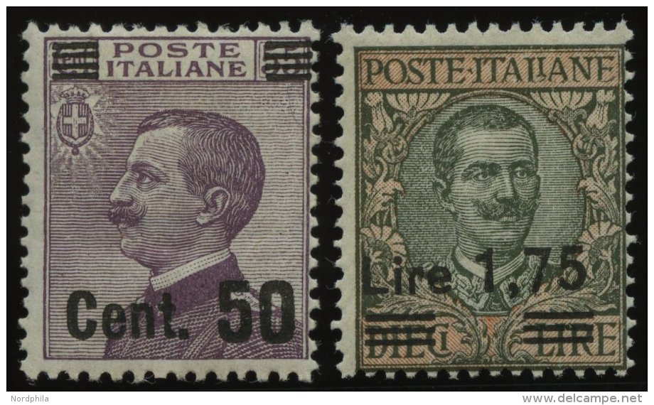 ITALIEN 172,221 *, 1923/5, 50 C. Auf 50 C. Und 1.75 L. Auf 10 L. K&ouml;nig Viktor Emanuel III, Falzrest, 2 Prachtwerte - Sin Clasificación