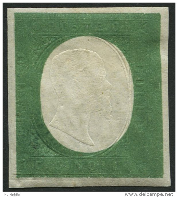 SARDINIEN 7c *, 1854, 5 C. Dunkelgr&uuml;n (Sassone Nr. 10a), Falzreste, Farbfrisch Pracht, Gepr. E. Diena Und Fotoattes - Sardinien