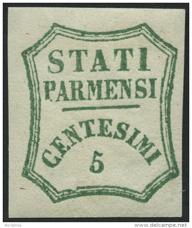 PARMA 12b *, 1859, 5 C. Blaugr&uuml;n, Falzreste, Pracht, Signiert Gebr&uuml;der Senf, Mi. 2000.- - Parma