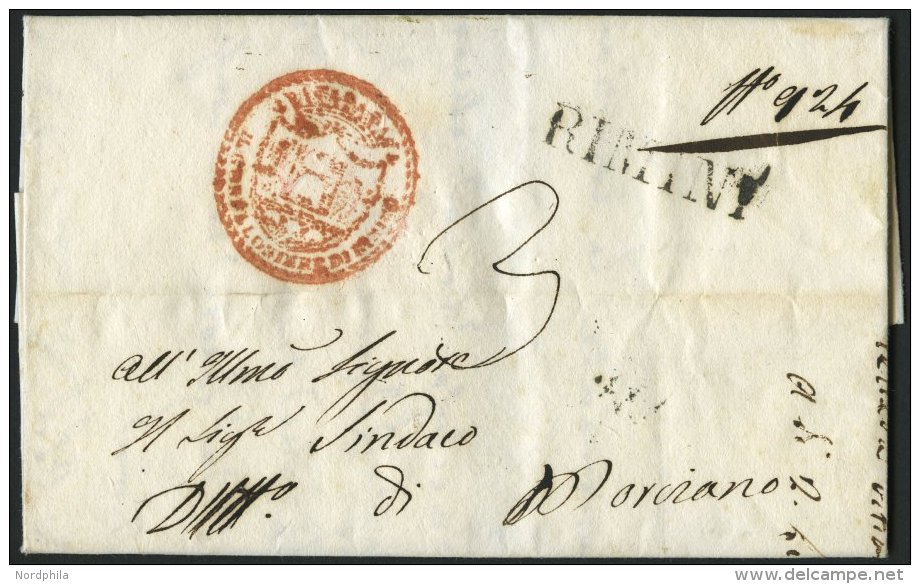 VORPHILA 1829, RIMINI, L1, R&uuml;ckseitiger L2 28 GIVGNO, Dazu Dekorativer Roter Absenderstempel, Pracht - 1. ...-1850 Vorphilatelie