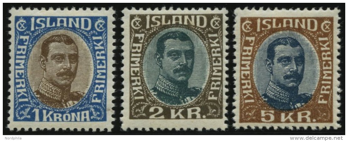 ISLAND 96-98 *, 1920, 1 - 5 Kr. K&ouml;nig Christian X, Falzrest, 3 Prachtwerte - Sonstige & Ohne Zuordnung