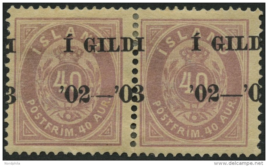 ISLAND 32Aa Paar *, 1886, 40 A. Hellila, Gez&auml;hnt 14:131/2 (Facit 42a), Im Waagerechten Paar, Die Marken Stammen Aus - Sonstige & Ohne Zuordnung