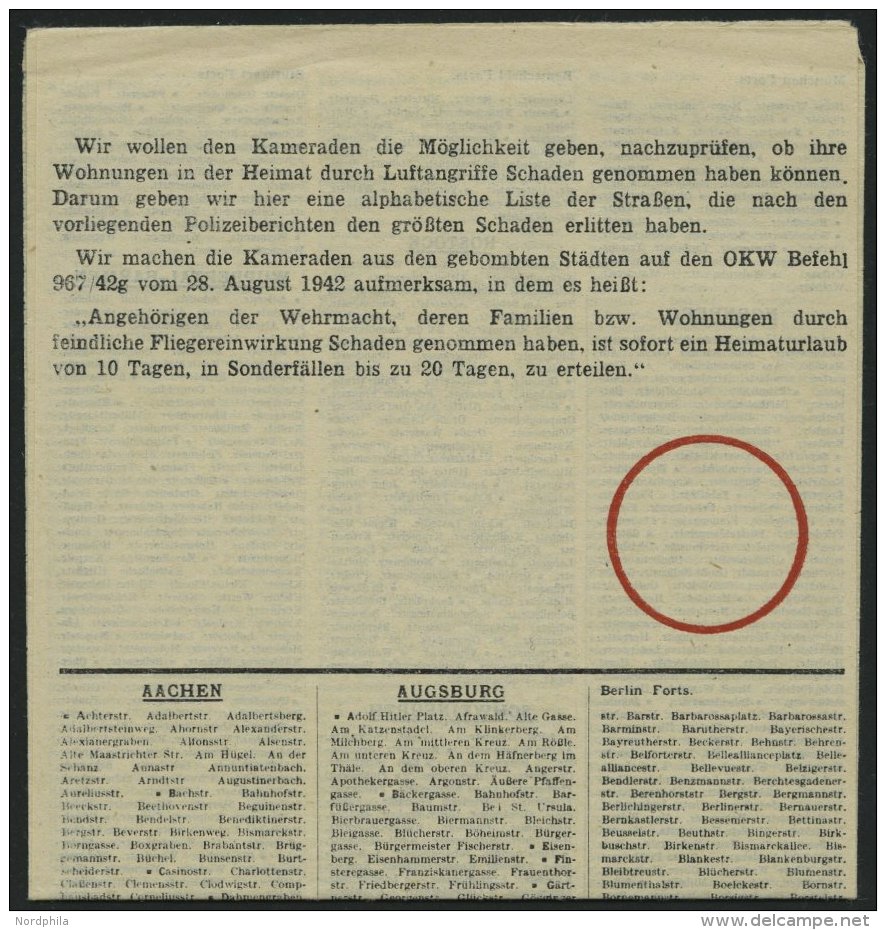 BRITISCHE MILIT&Auml;RPOST 1942, Schwarze Propaganda: Flugblatt Als Faltblatt Mit Genauem Verzeichnis Aller Bombardierte - ...-1840 Vorläufer