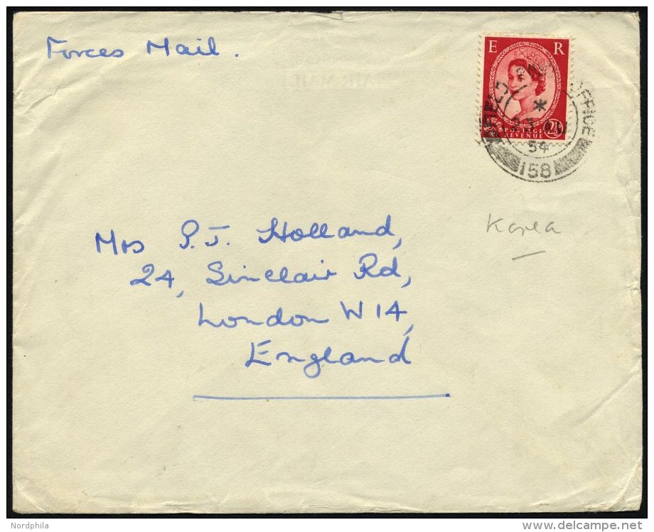 BRITISCHE MILIT&Auml;RPOST 261 BRIEF, 1954, 21/2 P. Karminrot Mit K2 FIELD POST OFFICE/158 Auf Feldpostbrief Nach London - Gebraucht