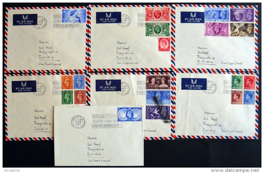 SAMMLUNGEN, LOTS 1956, 8 Briefe Mit Verschiedenen Frankaturen In Die Schweiz, Alle Mit Sonderstempel BRITISH INDUSTRIES - Colecciones Completas