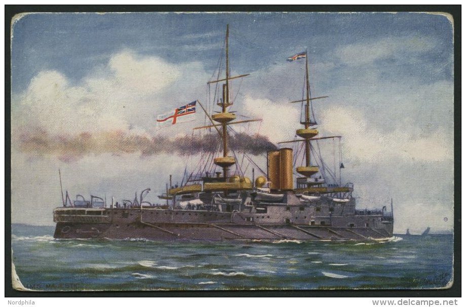 GROSSBRITANNIEN H.M.S. Majestic -Battleship, Farbige K&uuml;nstlerkarte, Ungebraucht, Feinst - Sonstige & Ohne Zuordnung