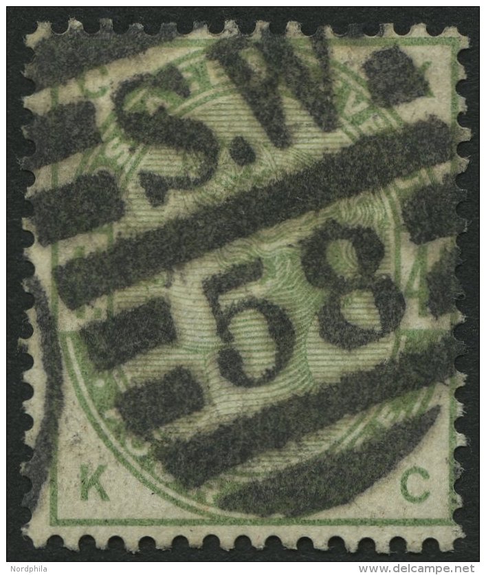 GROSSBRITANNIEN 77 O, 1884, 4 P. Dunkelgraugr&uuml;n, Nummernstempel S.W.58, Pracht, Mi. 160.- - Usados