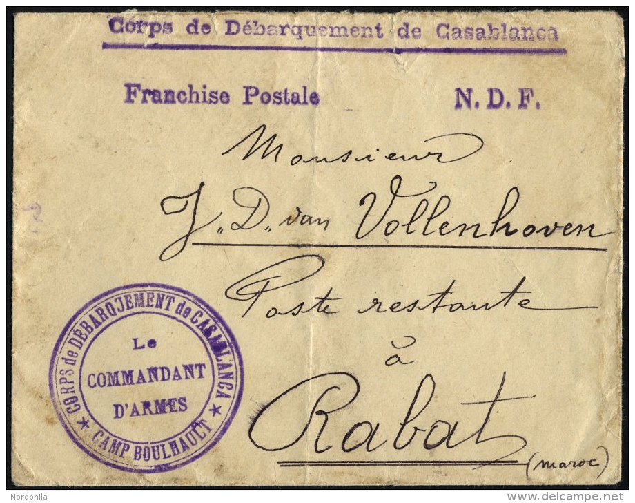 FRANZ.POST IN MAROKKO 1911, Feldpostbrief Von Casablanca Nach Rabatt Mit Violettem Milit&auml;rstempel Und L1 FRANCHISE - Otros & Sin Clasificación