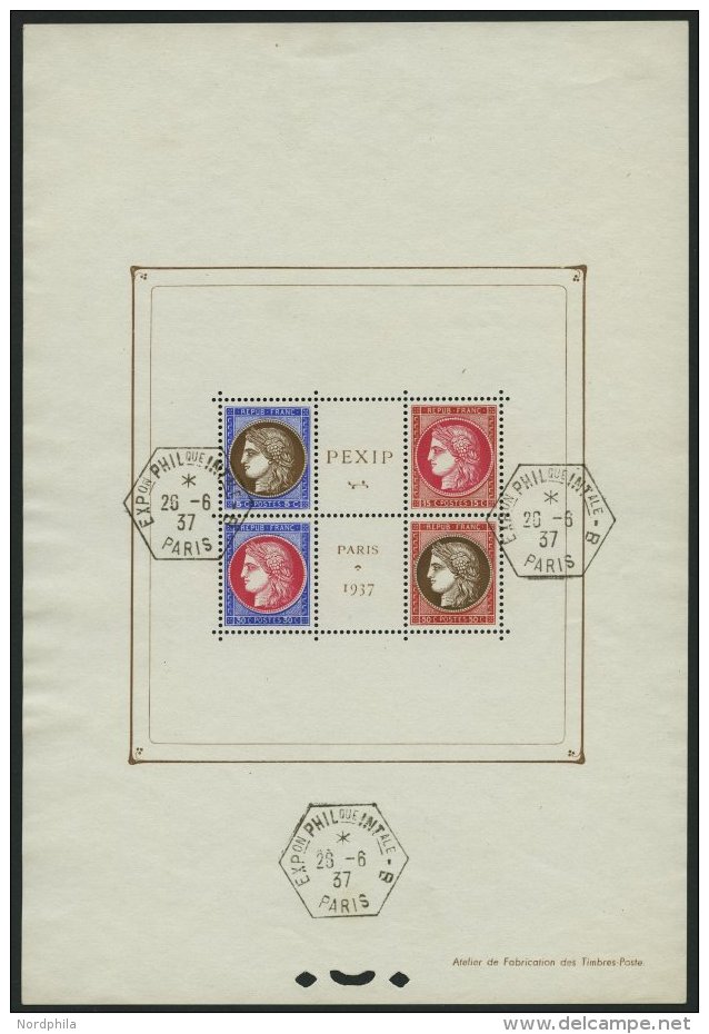 FRANKREICH Bl. 3 O, 1937, Block PEXIP, Sonderstempel, Pracht, Mi. 350.- - Otros & Sin Clasificación