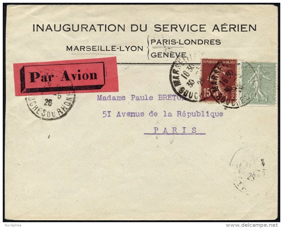 FRANKREICH 109,184 BRIEF, 31.5.26, Erstflug MARSEILLE-PARIS, Nur 50 Belege Geflogen!, Pracht, R!, M&uuml;ller 143 - Sonstige & Ohne Zuordnung