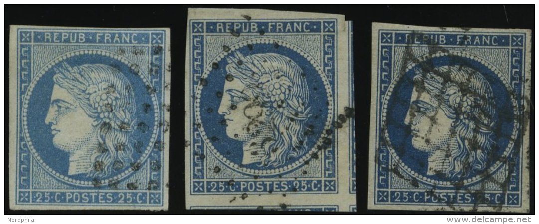 FRANKREICH 4 O, 1850, 25 C., 3 Pracht-Kabinettwerte In Verschiedenen Farbnuancen - Sonstige & Ohne Zuordnung