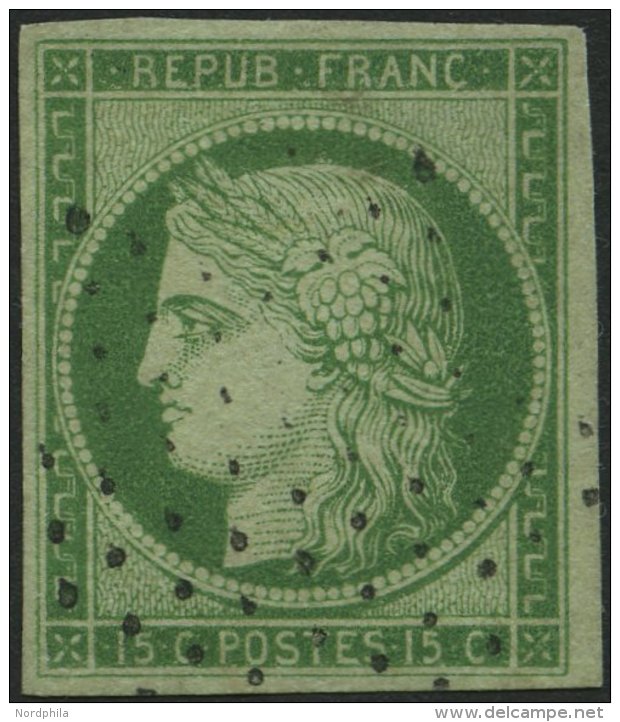 FRANKREICH 2a O, 1850, 15 C. Gr&uuml;n, Zarter Sternstempel, Kabinett, Gepr. Drahn, Mi. 1200.- - Sonstige & Ohne Zuordnung