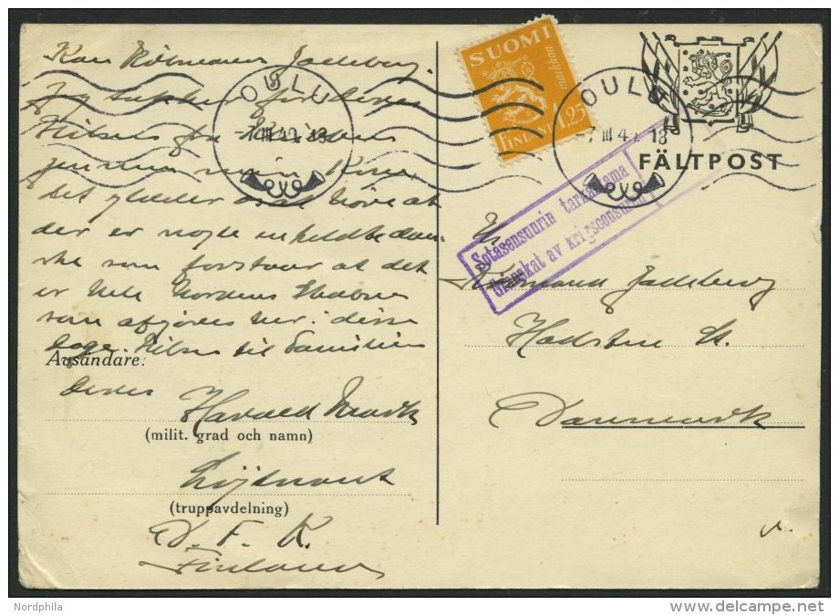 FINNLAND 177 BRIEF, 1940, 1.25 M. Gelb Mit K1 OULU Auf Feldpost-Vordruckkarte Mit Zensurstempel, Feinst - Usados