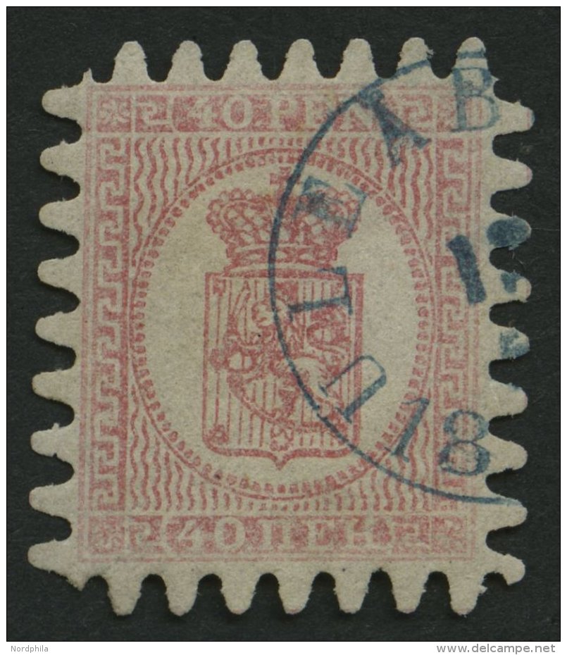 FINNLAND 9Cx O, 1866, 40 P. Rosakarmin, Blauer K1 ULEABORG, Alle Zungen, Kabinett, Fotobefund Schwenson - Usados