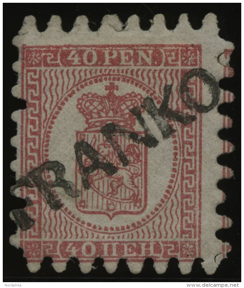 FINNLAND 9Bx O, 1866, 40 P. Rosakarmin, L1 FRANKO, Herstellungsbedingte Quetschfalte, Praktisch Alle Zungen, Pracht - Sonstige & Ohne Zuordnung