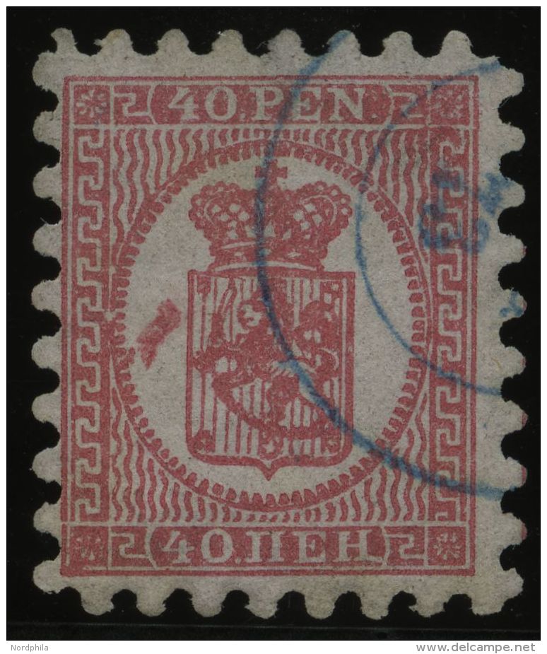 FINNLAND 9Ay O, 1872, 40 P. Rosakarmin, Blauer K2, Interessante Druckzuf&auml;lligkeit Links Neben Dem Wappen, Alle Zung - Sonstige & Ohne Zuordnung