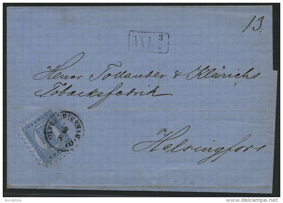 FINNLAND 8Cx BRIEF, 1870, 20 P. Blau Mit K1 FRERIKSHAMN Auf Brief Nach Helsingfors, 2 Zungen Erg&auml;nzt Sonst Prachtbr - Sonstige & Ohne Zuordnung