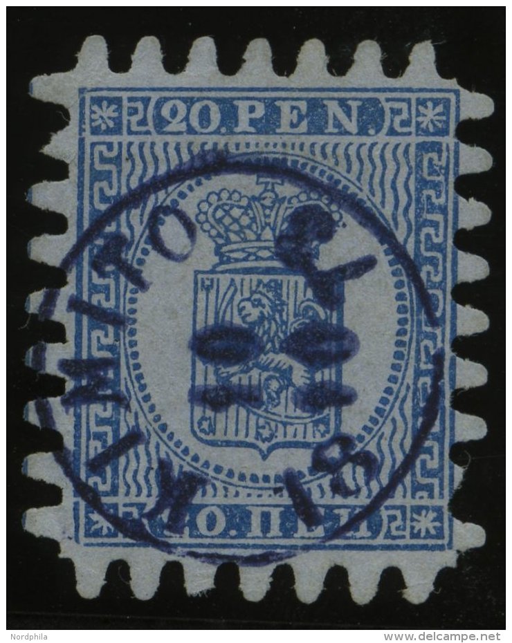 FINNLAND 8C O, 1866, 20 P. Blau, Blauer K1 KIMITO, Zwei Kurze Zungen Sonst Pracht - Sonstige & Ohne Zuordnung