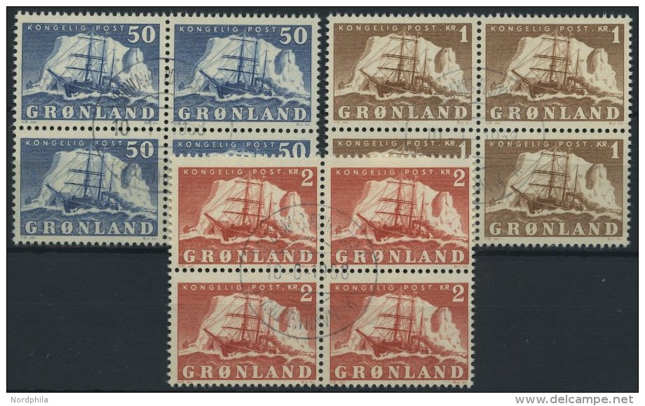 GR&Ouml;NLAND - D&Auml;NISCHE POST 34-36 VB O, 1950, 50 &oslash; - 2 Kr. Schiffe, Je Im Zentrisch Gestempelten Viererblo - Otros & Sin Clasificación