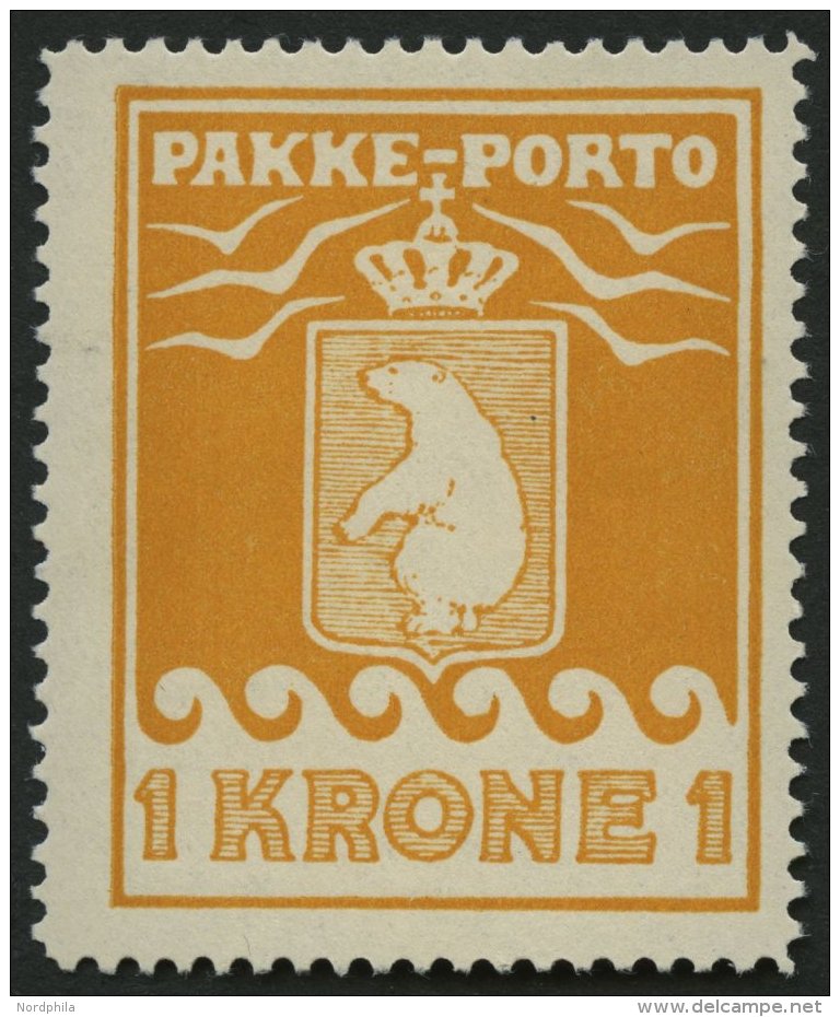 GR&Ouml;NLAND - PAKKE-PORTO 11A **, 1930, 1 Kr. Gelb, Gez&auml;hnt L 111/4, (Facit P 11), Pracht - Paketmarken
