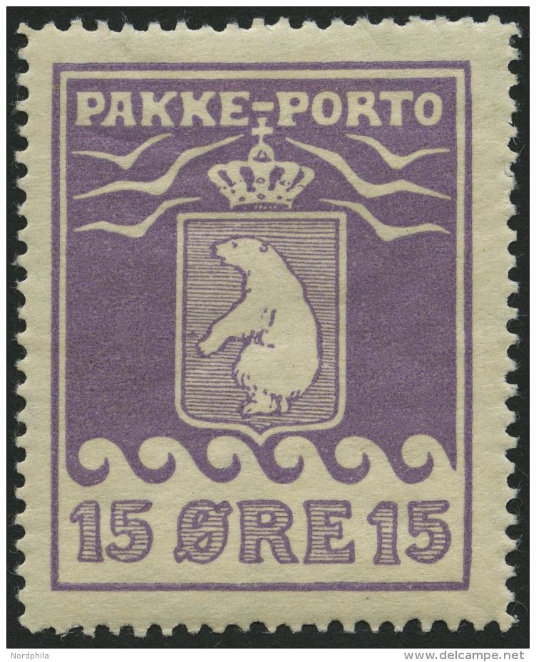 GR&Ouml;NLAND - PAKKE-PORTO 8A *, 1923, 15 &Oslash; Violett, (Facit P 8IIv), Mit Abart Ball Vor Der Vordertatze, Falzres - Paketmarken