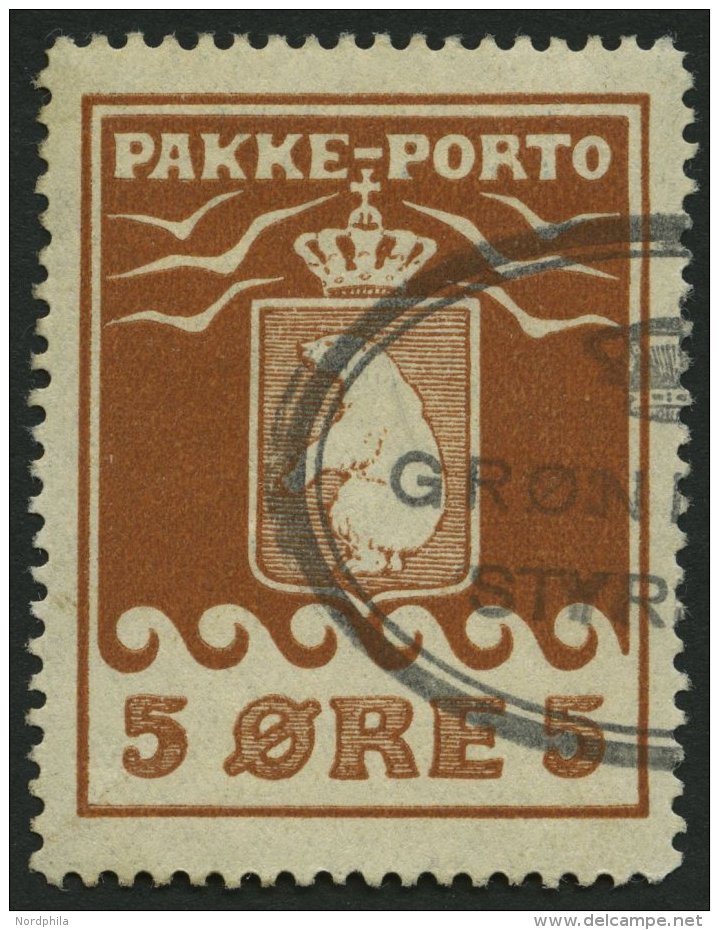 GR&Ouml;NLAND - PAKKE-PORTO 6A O, 1924, 5 &Oslash; Hellrotbraun, (Facit P 6II), Pracht - Paketmarken