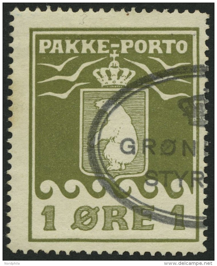 GR&Ouml;NLAND - PAKKE-PORTO 4A O, 1926, 1 &Oslash; Gr&uuml;noliv, (Facit P 4IV), Pracht - Paketmarken