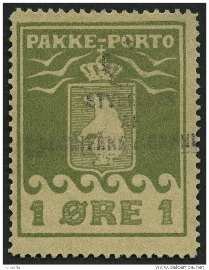 GR&Ouml;NLAND - PAKKE-PORTO 4A O, 1919, 1 &Oslash; Gr&uuml;noliv, (Facit P 4II), Pracht - Paketmarken