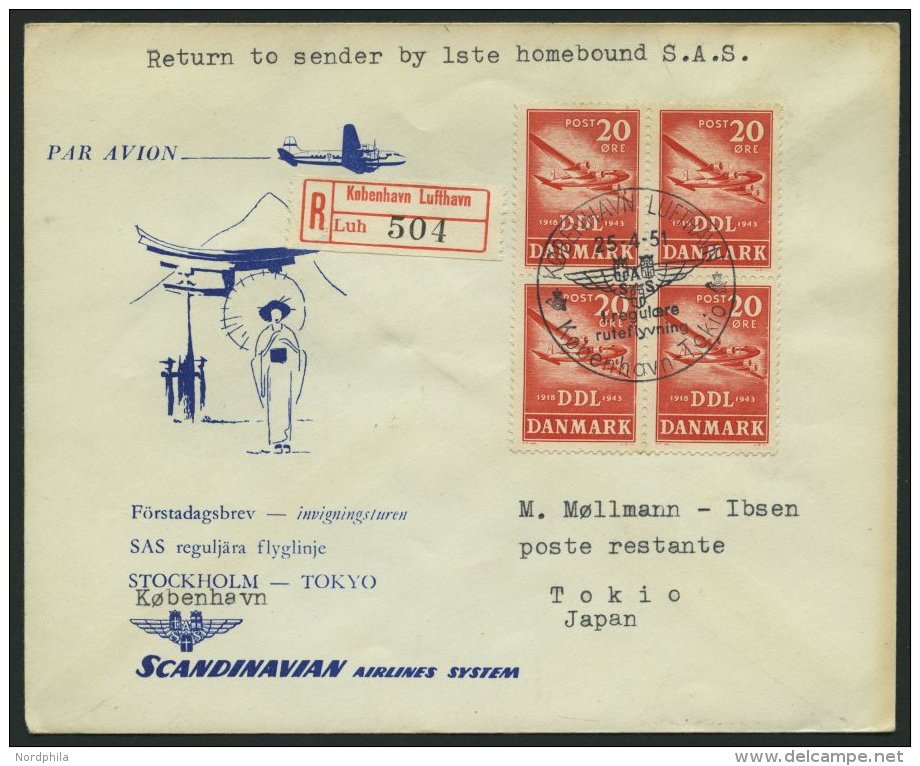ERSTFL&Uuml;GE 25.4.1951, Kopenhagen-Tokio, Prachtbrief - Sonstige & Ohne Zuordnung