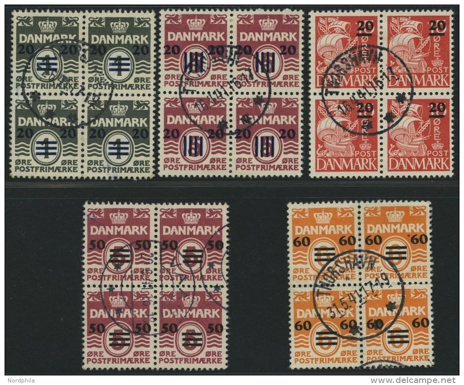 F&Auml;R&Ouml;ER 2-6 VB O, 1940/1, Britische Besetzung In Zentrisch Gestempelten Viererblocks, Prachtsatz, Fotoattest L. - Sonstige & Ohne Zuordnung