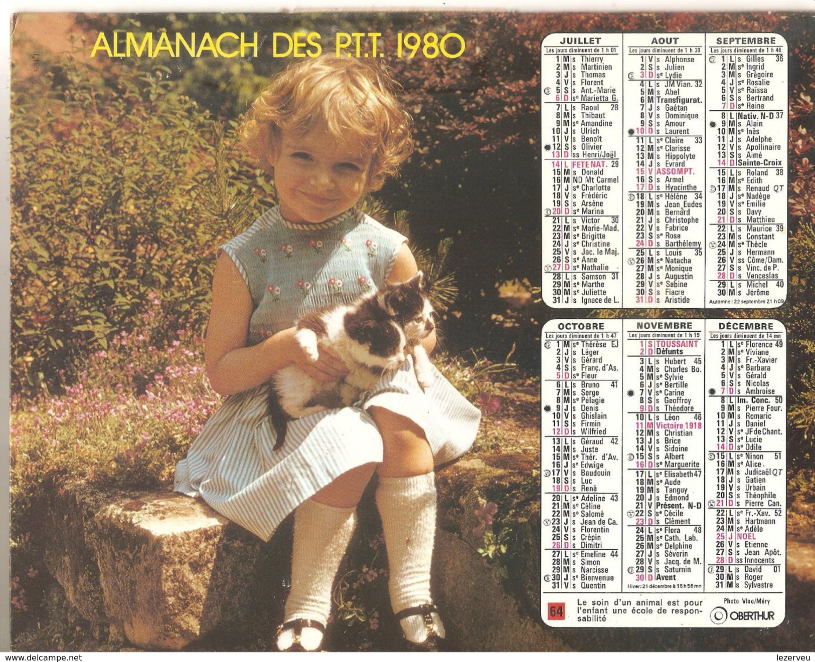 ALMANACH DES P.T.T. 1980 CALENDRIER CHARENTE MARITIME CHATS - Grand Format : 1971-80