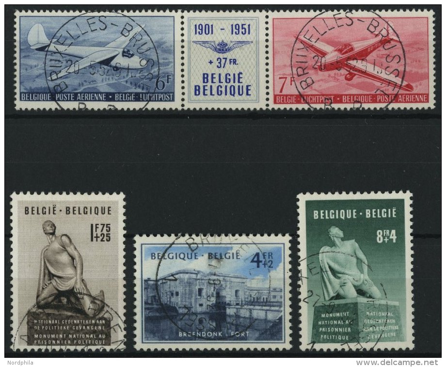 BELGIEN 902/3,906-08 O, 1951, Belgischer Aeroclub Und Denkmal Zu Ehren Politischer Gefangener, Pracht, Mi. 90.- - Sonstige & Ohne Zuordnung