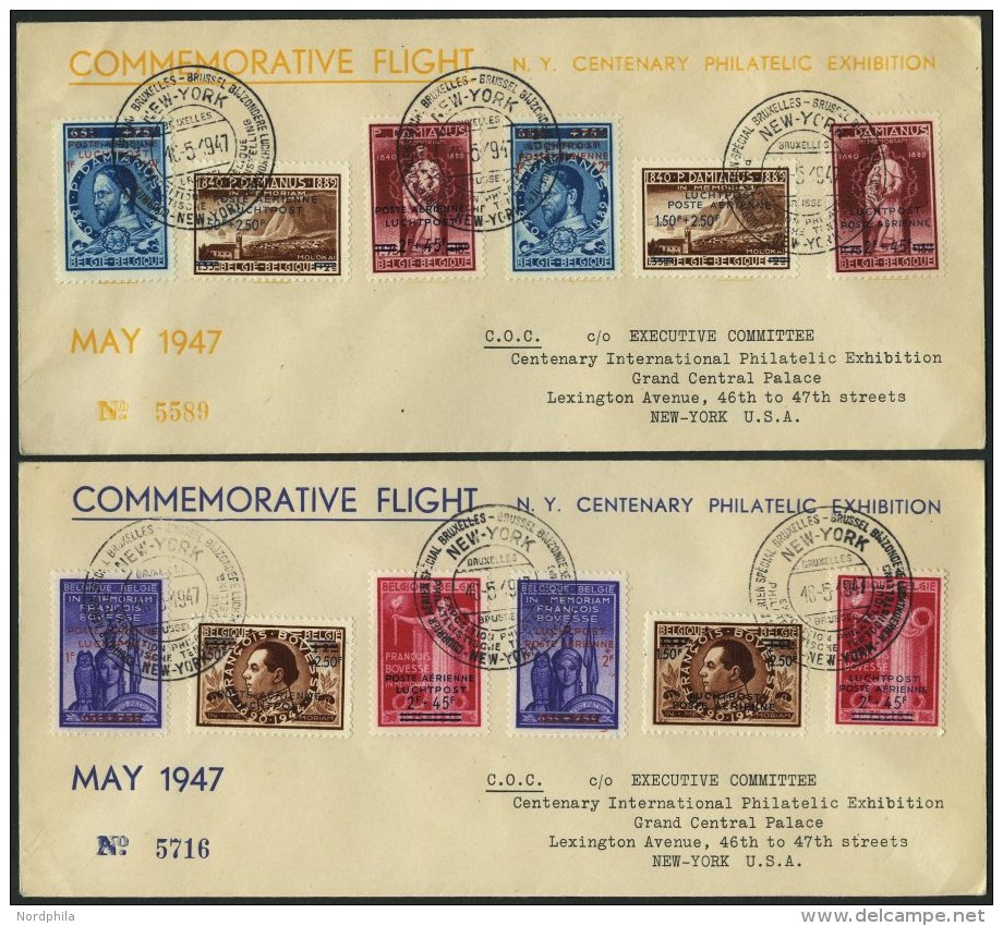 BELGIEN 781-89I,II BRIEF, 18.5.1947, COMMEMORATIVE FLIGHT, Br&uuml;ssel-New York, 3 Verschiedene Flugpostbelege, Pracht, - Belgien