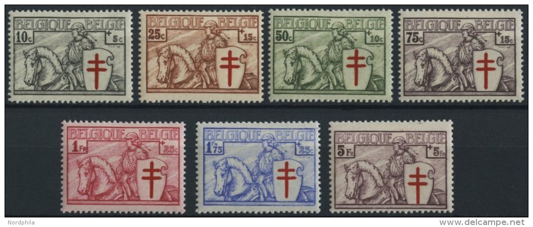 BELGIEN 386-92 *, 1934, TBC, Falzrest, Prachtsatz, Mi. 140.- - Belgien