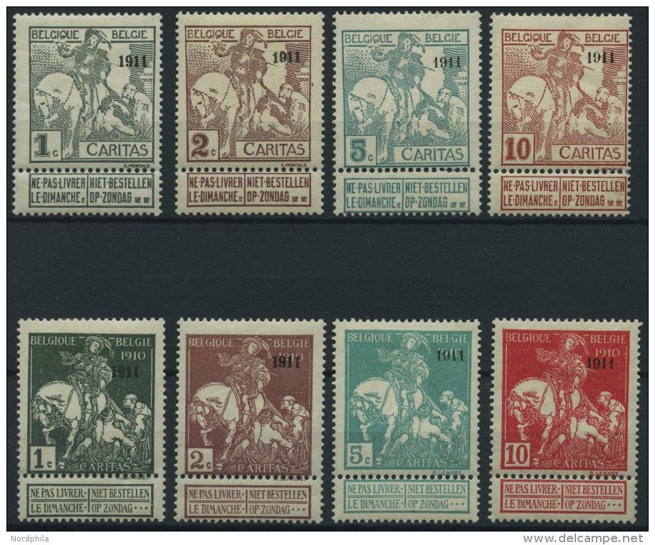 BELGIEN 81-88II *, 1911, Nationalfond, Falzreste, Prachtsatz, Mi.Nr. 81-84II Gepr. Drahn, Mi. 300.- - Bélgica