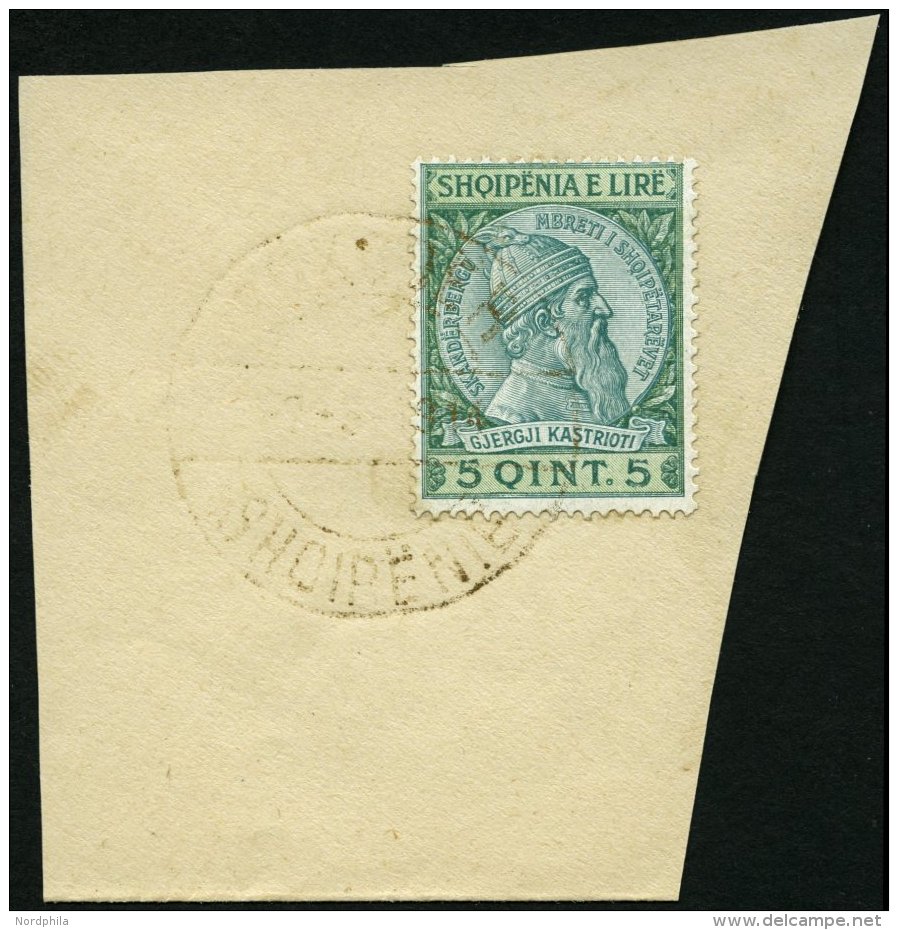ALBANIEN 30 BrfStk, 1914, 5 Q Blaugr&uuml;n/gr&uuml;n, Goldener Stempel SHKODER, Pracht - Albania