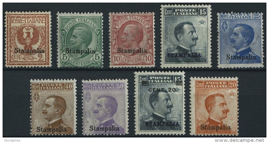 G&Auml;ISCHE INSELN 3-11XIII *, 1912-22, STAMPALIA, Falzrest, 9 Prachtwerte, Mi. 140.- - Egeo